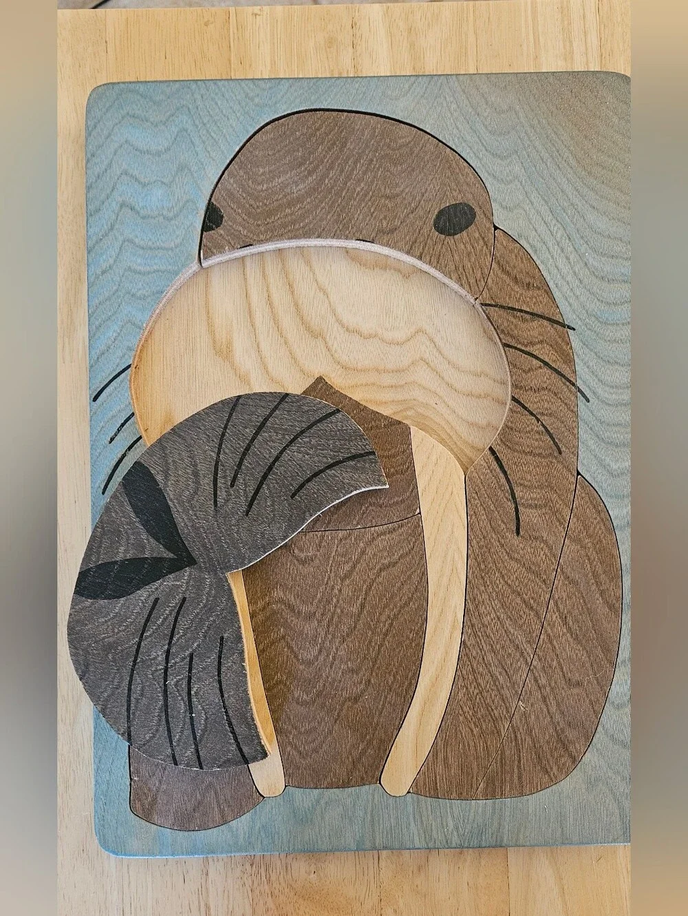 Vintage 1978 The Puzzle People Inc Wooden Walrus Puzzle Inlaid Wood Art 10